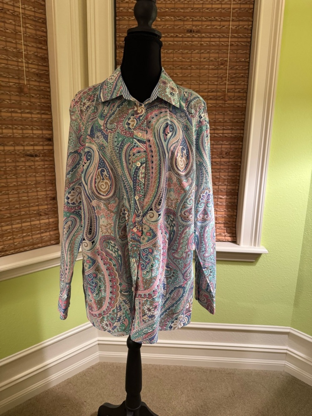 Talbots Paisley Button-Down Shirt in Teal, Pink and White